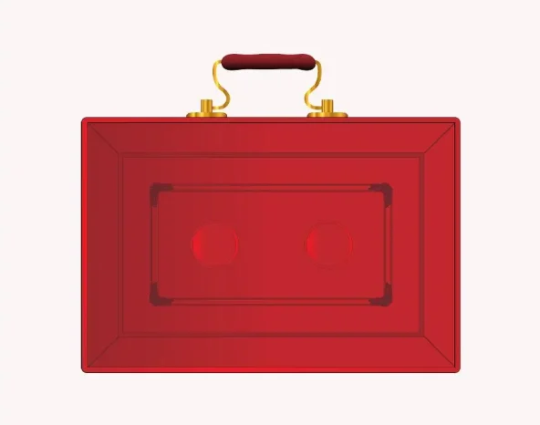 The red case as displayed by the UK Chancellor of the Exchequer during a new budget ober a white background
